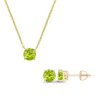 Peridot Round Cut Pendant and Stud Earring Set