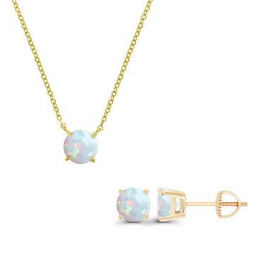 Created Opal Round Cut Pendant and Stud Earring Set