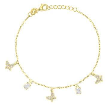 Lulea CZ Butterfly and Emerald Cut Charm Bracelet