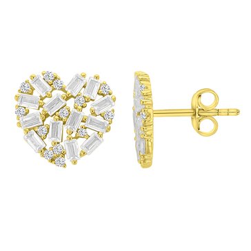 Lulea CZ Baguette Cluster Heart Stud Earrings