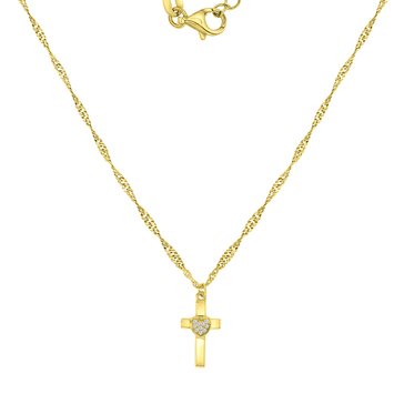 Lulea CZ Cross with Heart Accent Pendant