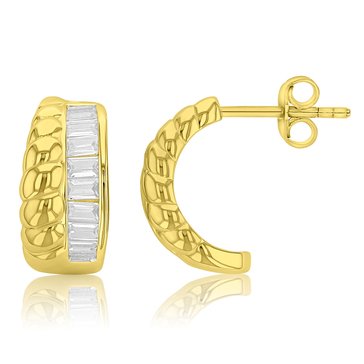 Lulea CZ Baguette Cut Textured Hoop Earrings