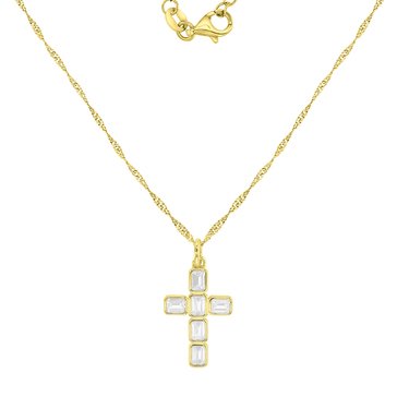 Lulea CZ Emerald Cut Cross Pendant Necklace