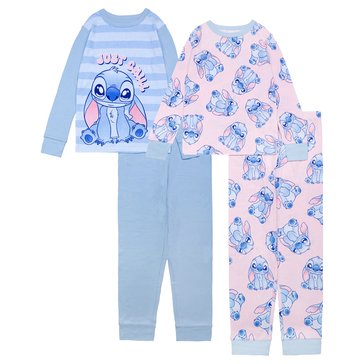 Disney Baby Girls' Lilo Stitch Long Sleeve Tight Fit Pajama Set, 4-Piece