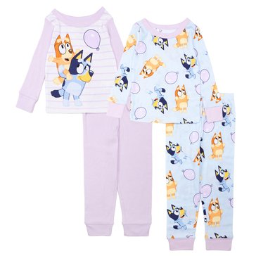 Bluey Baby Girls' Long Sleeve Long Sleeve Tight Fit Pajama Set, 4-Piece