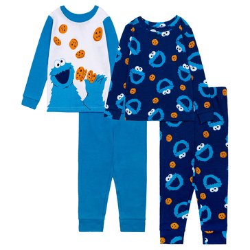 Sesame Street Baby Boys' Cookie Monster Long Sleeve Tight Fit Pajama Set, 4-Piece