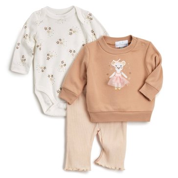 Wanderling Newborn Girls' Fleece Rib Legging Set, 3-Piece