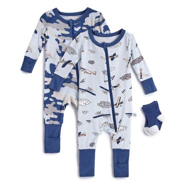 Sleep On It Infant Boys' Bamboo Coverall with Socks, 2-Pack