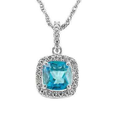 Swiss Blue Topaz with White Topaz Halo Antique Cut Pendant
