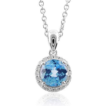 Swiss Blue Topaz with White Topaz Halo Round Cut Pendant