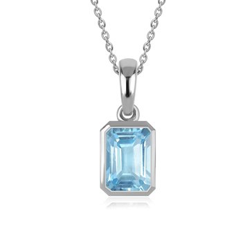 Swiss Blue Topaz Emerald Cut Bezel Pendant