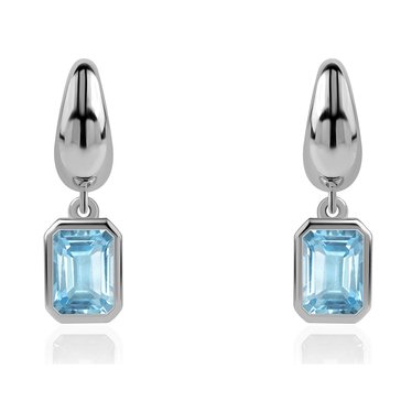 Swiss Blue Topaz Emerald Cut Bezel Drop Earrings