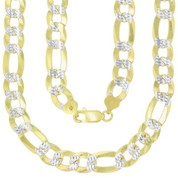Two-Tone Diamond Cut Figaro Chain Necklace, 10mm