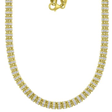 Two-Tone Diamond Cut Barrel Beaded CZ Chain Necklace, 5mm