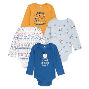 Koala Baby Newborn Girl Christmas Long Sleeve Bodysuit, 4-Pack