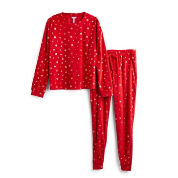 Peace Love & Dreams Women's Packaged Ditsy Snowflake Velour Pajama Set