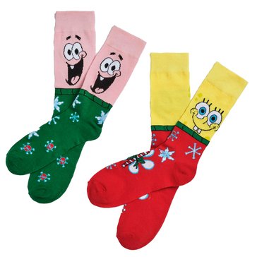 SpongeBob SquarePants and Patrick Men's Holiday Crew Socks, 2- Pack