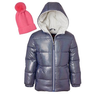 iApparel Toddler Girls' Pink Platinum Puffer with Hat