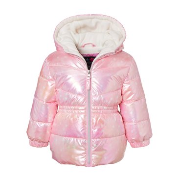 iApparel Toddler Girls' Pink Platinum Foil Heart Puffer