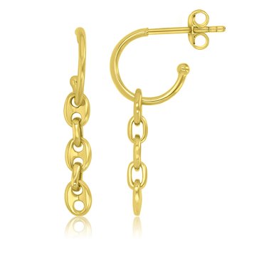 Bold Metal Anchor Link Dangle Hoop Earrings