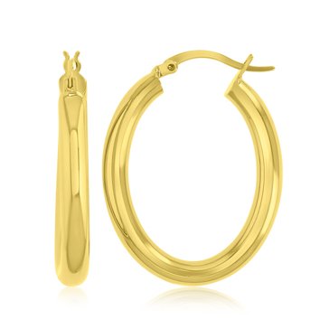 Bold Metal Polished Oval Hoop Earrings