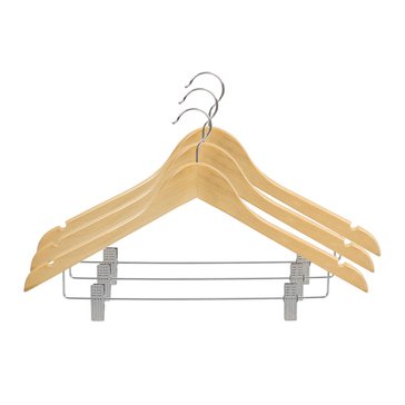 Home Basics Natural Wood Hanger with Clips, Set of 3