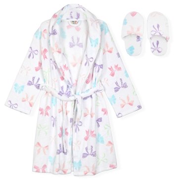 Sleep On It Big Girls' Bows Robe And Slippers Set