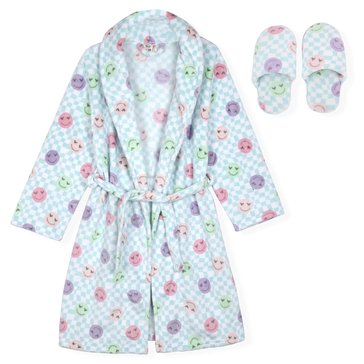 Sleep On It Big Girls' Smiley Robe And Slippers Set