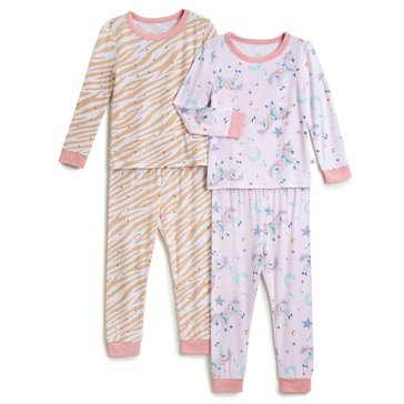 Sleep On It Little Girls' Unicorn Tight Fit Bamboo Pajama Set, 4-Piece 
