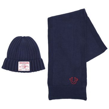 True Religion Men's 2-Piece Rib Knit Beanie/Scarf Set