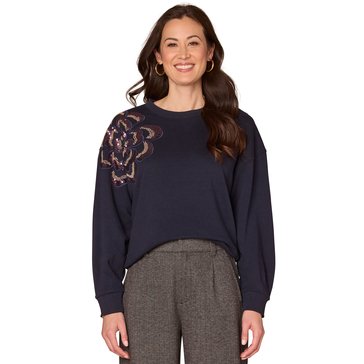 Democracy Women's Beaded Floral Crewneck Sweater