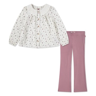 Levi's Little Girls' Collar Blouse And Leggings Set