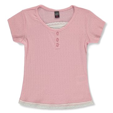 Star Ride Little Girls' Lace Tim Mock Twofer Henley Tee