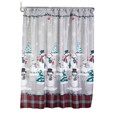 Saturday Knight Plaid Snowman Shower Curtain Set