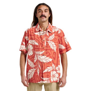 Quiksilver Men's Waterman Beach Shack Palm Print Short Sleeve Shirt