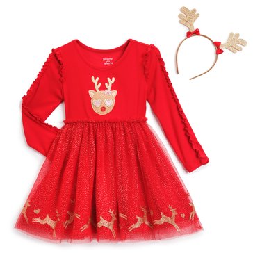 Young Hearts Toddler Girls' Reindeer Tutu Dress