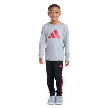 Adidas Little Boys' Cotton Heather Long Sleeve Logo Tee and Jogger Set