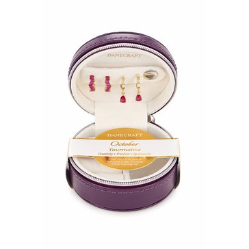 Danecraft October Tourmaline Colored CZ Earrings Boxed Set, Set of 2