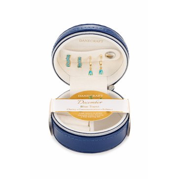 Danecraft December Blue Topaz Colored CZ Earrings Boxed Set, Set of 2
