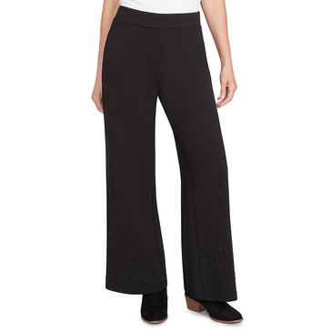 Emaline Women's Pull-On Solid Crepe Pants with Embellished Hem