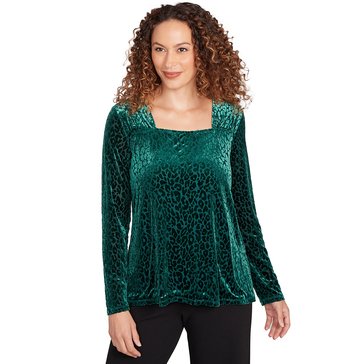 Emaline Women's Long Sleeve Velvet Burnout Knit Top