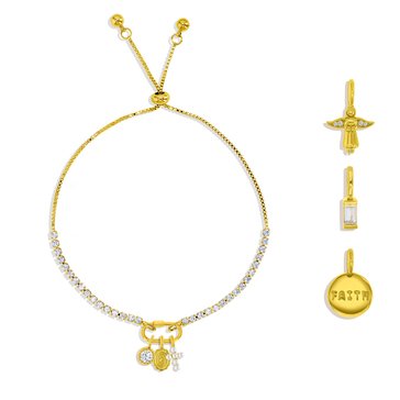 Charm Bar Tennis Bolo Faith CZ Charm Bracelet Set