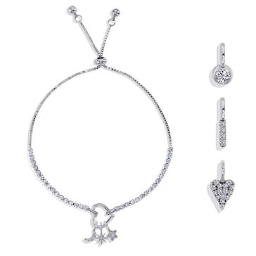 Charm Bar Tennis Bolo Heart Clasp Celestial Charm Bracelet Set