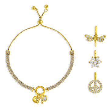 Charm Bar Double Tennis Bolo Dragonfly, Horseshoe Peace Charm Bracelet Set