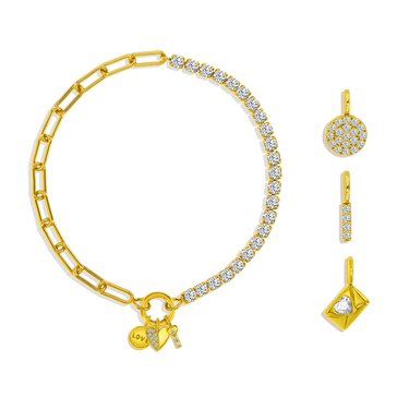 Charm Bar Paperclip and Tennis Love Charm Bracelet Set