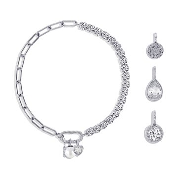 Charm Bar Paperclip and Tennis Classic Charm Bracelet Set