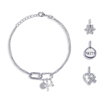 Charm Bar Double Link Faith Charm Bracelet Set