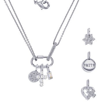 Charm Bar Oval Clasp Double Strand Religious Charm Necklace Set