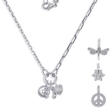 Charm Bar Round Clasp Multi-Link Dragonfly, Peace Horseshoe Charm Necklace Set
