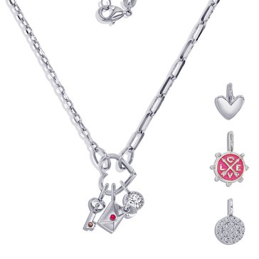 Charm Bar Heart Clasp Multi-Link Love Charm Necklace Set